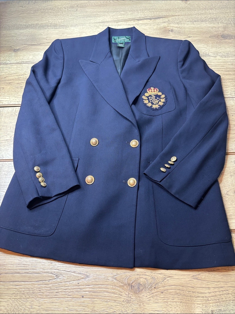 Women’s Vintage Lauren Ralph Lauren Wool Navy Double-Breasted Blazer Size 12